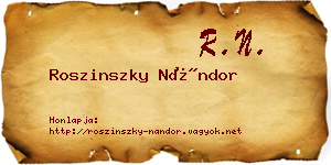 Roszinszky Nándor névjegykártya